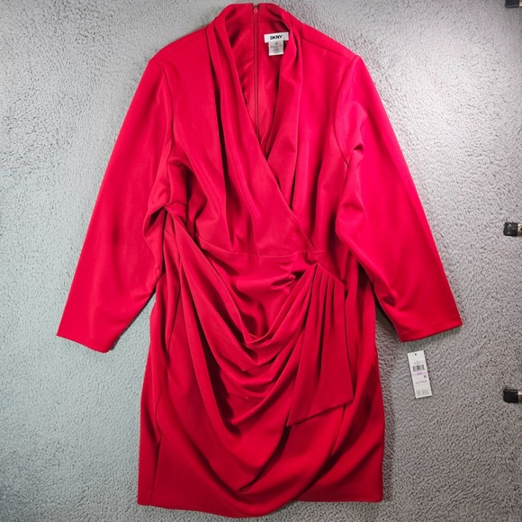 $139 DKNY Wrap Dress Size 22 W Knee Length Comfy Red Christmas - Picture 1 of 12